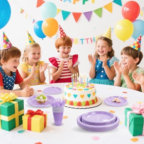 MirthMood 350PCS Plastic Lavender Plates,Lavender Disposable Plates Set - Image 6
