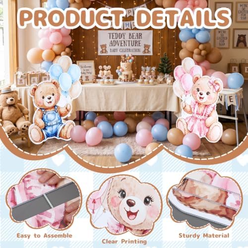 Wesiti 2 Pcs Large 40 x 24 Gender Reveal Bear Cardboard Cutout, Blue Pink - Image 4