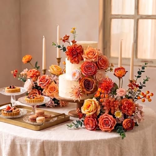 Artificial Flower Combo Box, Fall Orange Roses & Dahlias with Stems - Image 6