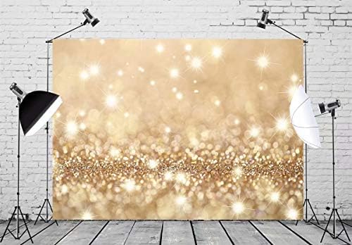 BELECO 10x6.5ft Fabric Bokeh Gold Backdrop Golden Glitter Holidays Twinkle Lights Background Gold Spot Sparkles Photography Backdrop for Party Wedding Birthday Photoshoot Kids Newborn Photo Props by BELECO