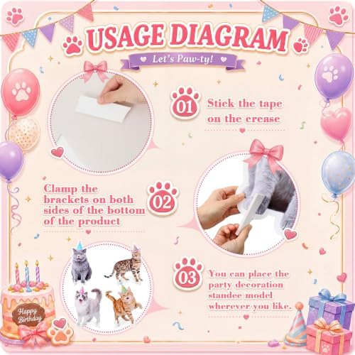 Honoson 4 Pcs Large 32" Cat Birthday Decorations Cardboard Cutouts - Image 3