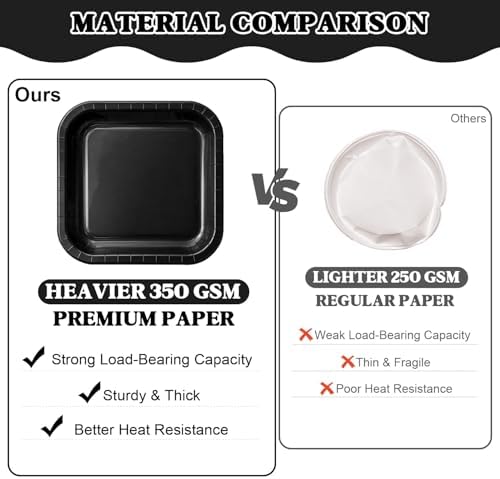 Vyntra 350 Pcs Black Square Paper Plates and Napkins Set, Serves 50 - Image 2
