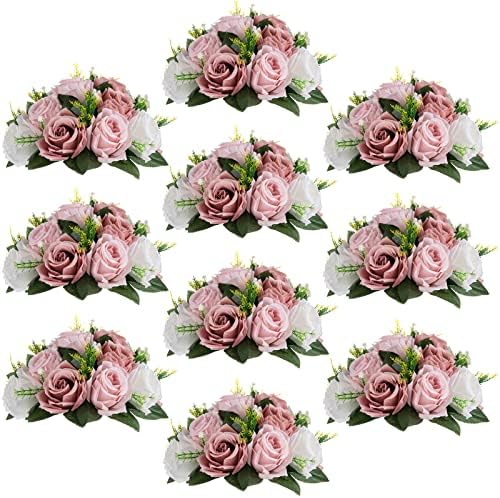 Sziqiqi Artificial Flower Centrepieces, Kissing Ball, Dusty Pink, 10Pcs by SZIQIQI