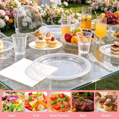 200pcs Clear Plastic Plates and Napkins Party Supplies for Birthday,Wedding - Image 3