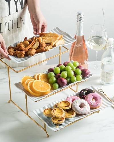 LAUCHUH 3 Tier Trays Stand, Porcelain Tiered Serving Trays Serving Stand - Image 7