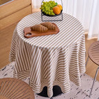 vctops Farmhouse Khaki Stripe Ruffle Table Cloth, Boho Cotton Linen Tablecloth, Washable Table Cover for Round Table Baby Shower Kitchen Party Wedding Decor (Khaki B,70") - Image 3