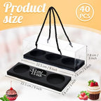 Thenshop 40 Pcs Clear Cupcake Boxes 9x3x3 in 3 Compartment Holder,Black - Image 2