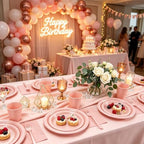 Pink Plastic Party Plates 50 Guest Disposable Pink Dinnerware for Birthday - Image 5