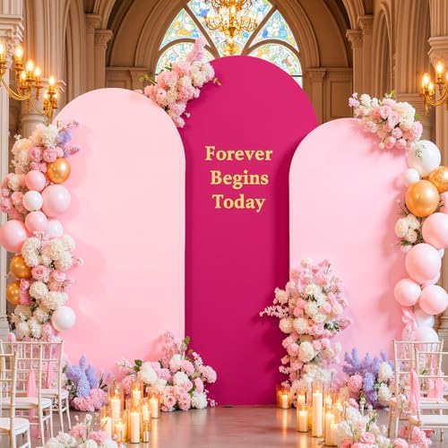 Pink and Hot Pink Arch Cover 3 Set-8FT, 7.2FT, 6.6FT Arch Backdrop Cover Spandex Fitted 2- Color Fabric Stand Covers for Baby Shower Girls Birthday Party Wedding Photo Background Decorations by Suppromo