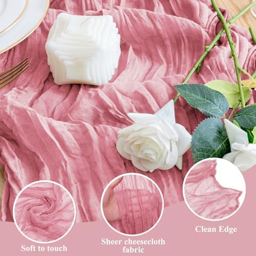 Wokceer Cheesecloth Table Runner Dusty Rose 10FT Boho Gauze, 12 Pack - Image 3