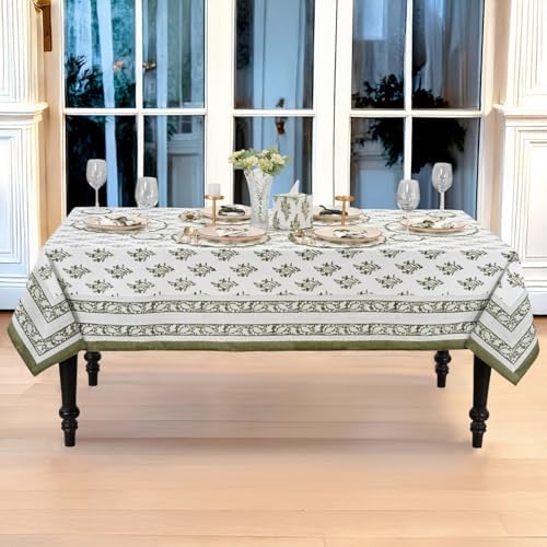 Ridhi Block Print Nature Spring Rectangle Cotton Tablecloth 190" x 72" Reusable Table Cover Decorative Everyday Use for Dining, Farmhouse, Home Gift for Spring, Easter, Valentine - Image 7