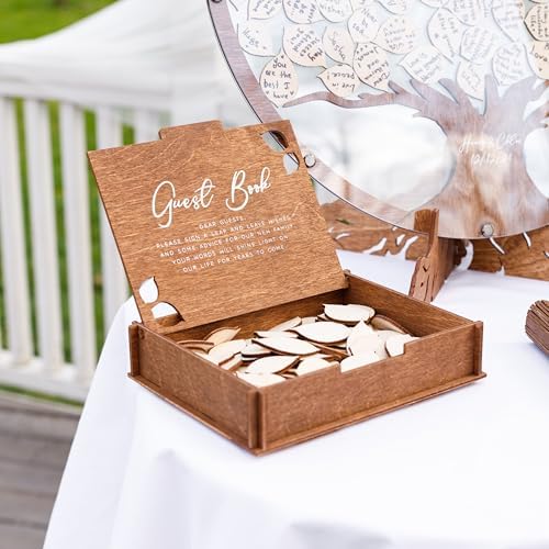 Wooden Tree Wedding Guest Book Alternative – Unique Drop Box Frame with Wooden Leaves, Rustic Wedding Decoration, Personalized Guestbook Set with Markers & Stand for Reception or Anniversary - Image 6