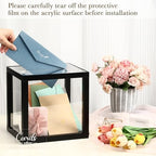 Menkxi Clear Wedding Card Box with Slot 10 x 10 x 8.5 Large Acrylic Card Box for Party Wooden Envelope Holder with Sign for Wedding Quinceanera Birthday Baby Shower Decorations(Black,Wood) - Image 5
