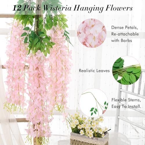 Waipfaru 36 Pack Hanging Flowers - 3.6' Light Pink Artificial Vines for Decoration - Image 3