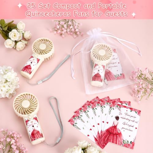 25pcs Red Quinceanera Mini Handheld Fans for Sweet 15 Birthday Party Favors - Image 5