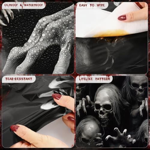 Kochorie 100 Ft x 54 Inch Halloween Graveyard Skeleton Tablecloth Roll with Cutter Box Waterproof Plastic Horror Theme Skeleton Ghouls Photography Backdrop for Halloween Spooky Party Decor - Image 3