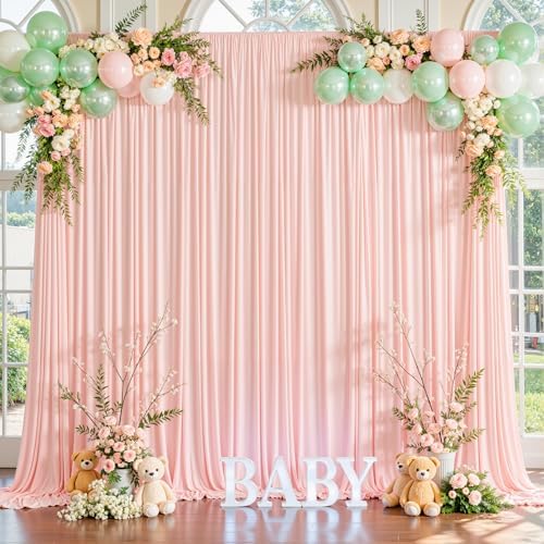 10ftx10ft Light Pink Backdrop Curtains for Baby Shower Wrinkle Free Pink Photo Curtains Soft Fabric Drapes Back Drop Cloth for Wedding Girls Birthday Parties Photography Background 5x10ft, 2 Panels - Image 3