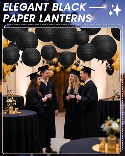 Treela 48 Pcs Paper Lanterns Party Decorations Round, Black - Image 5