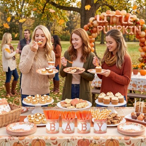 Domensi 204 Pcs Baby Shower Disposable Cutlery Set Utensil Holders, Orange - Image 6