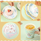 Yungyan 193 Pcs 48 Set Floral Tea Party Supplies, Tea Party Plates and Napkins Set with Tablecloth, Disposable Handle Teacups and Saucers for Birthday Wedding Bridal Shower Decorations (Elegant Style) - Image 4