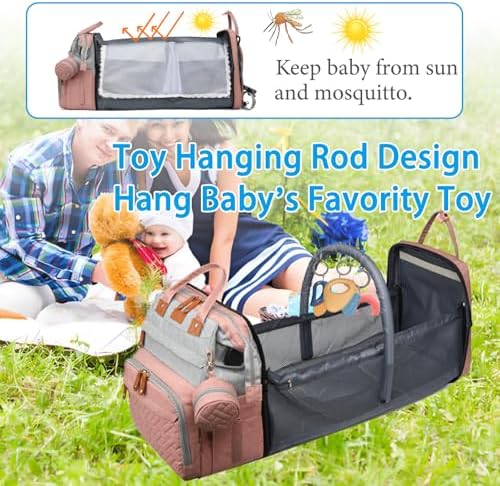 Jeryswet Baby Diaper Bags with Changing Station, Waterproof Large Capacity Diaper Bag Backpack for Moms Dads with USB Charging Port and Stroller Straps, Baby Shower Gifts, Pink-Grey - Image 2