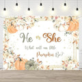 AIBIIN Fall Pumpkin Gender Reveal Backdrop He or She What Will Our Little Pumpkin Be Party Banner Pumpkin Floral Gender Reveal Party Supplies 8x6ft by AIBIIN