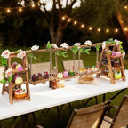 Wooden 3 Tier Cupcake Stand with Artificial Flower Vine Hanging Swing Trays Foldable & Removable Design for Birthday Wedding Catering Baby Shower Party - Image 7