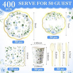 400 Pcs Sage Green Plate and Napkin Party Supplies, Blue, Chic - Image 3