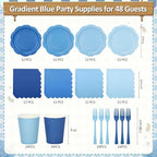 192Pcs Blue Paper Plates and Napkins, 9 Inch Light blue Party Plates Disposable Gradient Blue Party Supplies Decorations for Birthday, Baby Shower, Wedding, Servers 48 Guests - Image 2