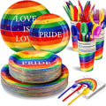 FillTouch 350 Pcs Rainbow Gay Pride Month Lgbtq Party Supplies Set Rainbow Disposable Paper Plates Love Napkins Cups Knives Forks Spoons for 50 Guests Gay Pride Party Parade Club Festival Events by FillTouch
