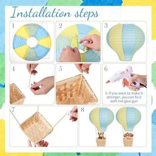 Meooeck 8 Sets Blue Yellow Green Hot Air Balloon Table Centerpieces Decor - Image 3