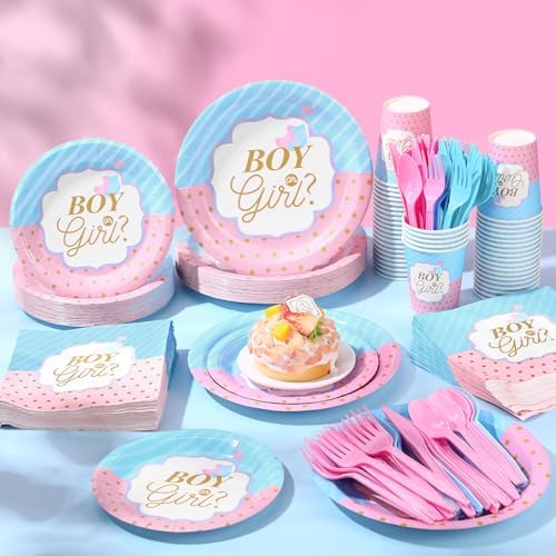 Pickmesh 400 Pcs Gender Reveal Party Supplies Paper Plates Napkins Serve 50 - Image 4