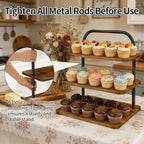 Cupcake Stand for 50 Cupcakes, 2 PACK 3 Tier Wooden Metal Cupcake Stand Reusable Cupcake Display Stand Tiered Tray Stand Dessert Table Display Set Serving Trays for Party Rustic Farmhouse Vendor - Image 6