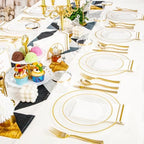 SUT 350Pcs Plastic Dinnerware Set for 50 Guests, Clear and Gold Plastic Plates, Disposable Plates and Napkins Party Supplies, Gold Silverware, Plates, Cups and Napkins Sets for Party Weddings - Image 6