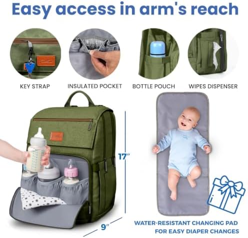PILLANI Baby Diaper Bag Backpack - Large Bag for Boys & Girls, Waterproof Diaper Backpack - Baby Shower Gifts for Boys - Toddler Diaper Bag with Changing Pad - Large Capacity, Wide Opening Easy Access - Image 5