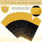 12Pcs Black and Gold Tablecloth Party Decorations,Plastic Black Table Cloth Printed Gold Table Runner Disposable Rectangle Table Cover for Birthday Retirement Anniversary Graduation Party,54 x108 Inch - Image 4