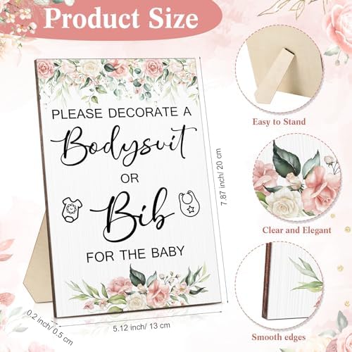 Roowest 35 Pcs Baby Shower Bibs Game with Bib Bodysuit Marker, Flower - Image 2