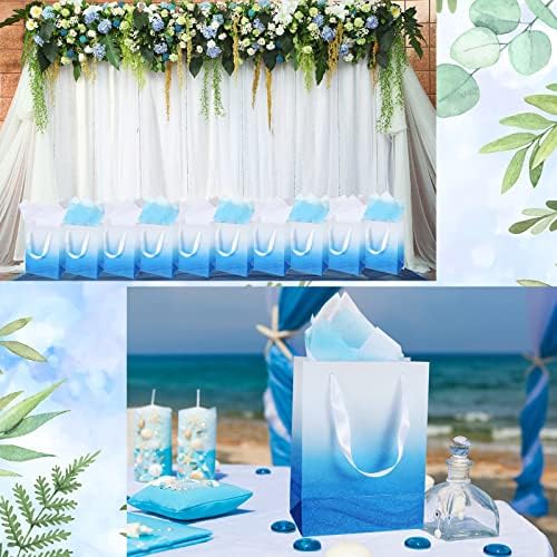 Jeyiour 24 Pcs Ombre Gift Bags Bulk with 48 Pcs Tissue Paper, 9 x 7 x 4 Inch, Glitter Paper Gift Bag, Packaging for Wedding Baby Shower Thank You Birthday Party Candy Supplies(Blue) - Image 6