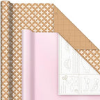 Hallmark Wrapping Paper with Cutlines on Reverse (6 Rolls: 135 Square Feet Total) Pink, Gold, Stripes, Kraft Brown, Black and White Plaid for Birthdays, Baby Showers, Bridal Showers, Mother's Day - Image 6