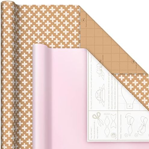 Hallmark Wrapping Paper with Cutlines on Reverse (6 Rolls: 135 Square Feet Total) Pink, Gold, Stripes, Kraft Brown, Black and White Plaid for Birthdays, Baby Showers, Bridal Showers, Mother's Day - Image 6
