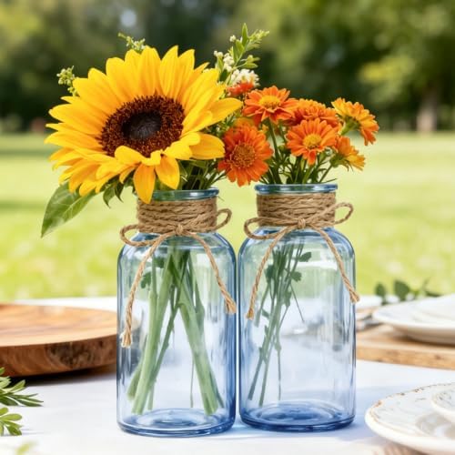 6 Pack Mason Jar Vases for Centerpieces, Blue Glass Flower Vase - Image 6