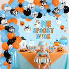Halloween 1st Birthday Decorations Boy Blue - One Spooky Dude Backdrop with Balloon Arch Kit, Highchair Banner, Cake Topper Foil Balloon for Spooky First Birthday Party Supplies - Image 4