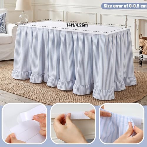 Flutesan 14 ft Blue Stripped Table Skirt for Rectangle Tables - Image 2
