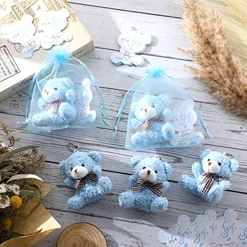 Sasylvia 25 Set Bear Party Favors for Guest 25 Mini Tiny Keychains 25 Thank You Tags 25 Organza Bag - Image 4