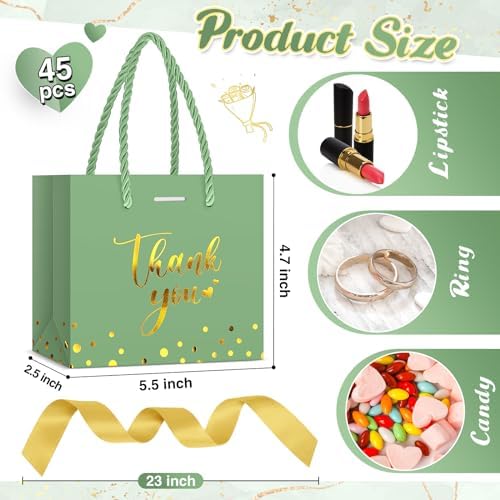 Jetec 45 Pcs Mini Thank You Gift Bag with Handle, Green/gold - Image 3