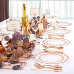 YOUBET 175PCS Rose Gold Plastic Plates - Clear Plastic Plates Disposable with Rose Gold Rim includes 50 Plates, 25Forks, 25Knives, 25Spoons, 25Cups, 25Napkins for Party & Wedding - Image 7