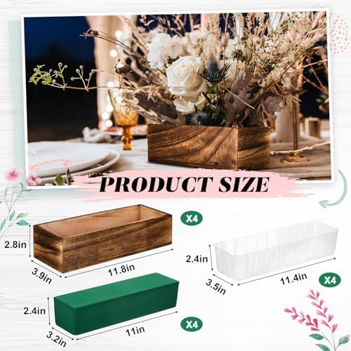 Dandat 4 Set Wood Rectangle Boxes 12x4 Inch Rustic Planter with Liner - Image 2