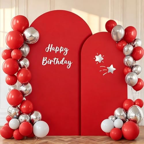 Red Arch Backdrop Cover 2 Set - 7.2FT, 6FT Spandex Fitted Wedding Arch Stand Covers Round Top Chiara Arch Backdrop Stands Cover for Birthday Parties Banquet Photo Background Decoration by WishCare