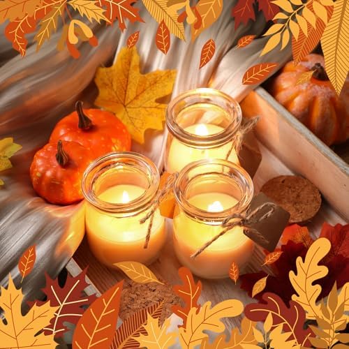 MTLEE 50 Pcs Thanksgiving Jars Candle Friendsgiving Gift for Guests Natural Wax Candles with DIY Cards Fall Gift for Wedding Baby Shower Party Favors Decor(Pumpkin Cake/red Apple/syrup/ginger Pumpkin) - Image 2