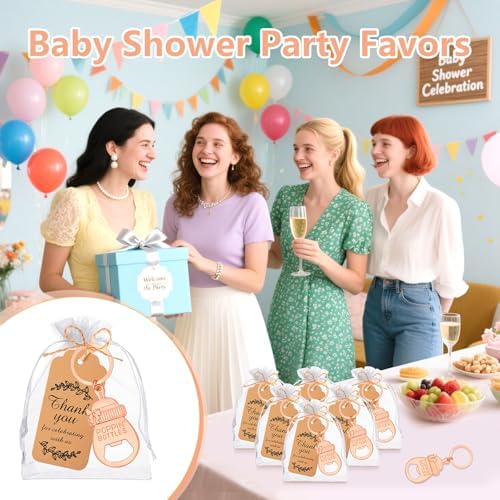 50Pcs Popping Bottle Openers Baby Shower Party Favors for Guests, Rose Gold Bottle Opener Return Gift and Souvenirs with Organza Bags Thank You Cards for Theme Decoration Supplies (Rose Gold) - Image 6